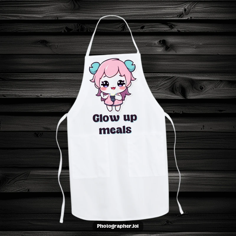 Funny apron with a character holding a sparkling flash bulb, perfect for creative cooks and artists, a great funny gift.