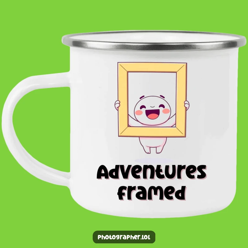 Funny Kawaii Photo Frame Camping Mug: Adventure Ready with a Hilarious Character, Perfect Funny Gift!