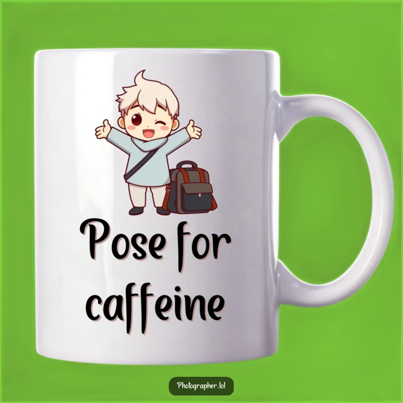 Funny Photographer Pose Mug: Hilarious Gift for Enthusiastic Camera Bag Owners