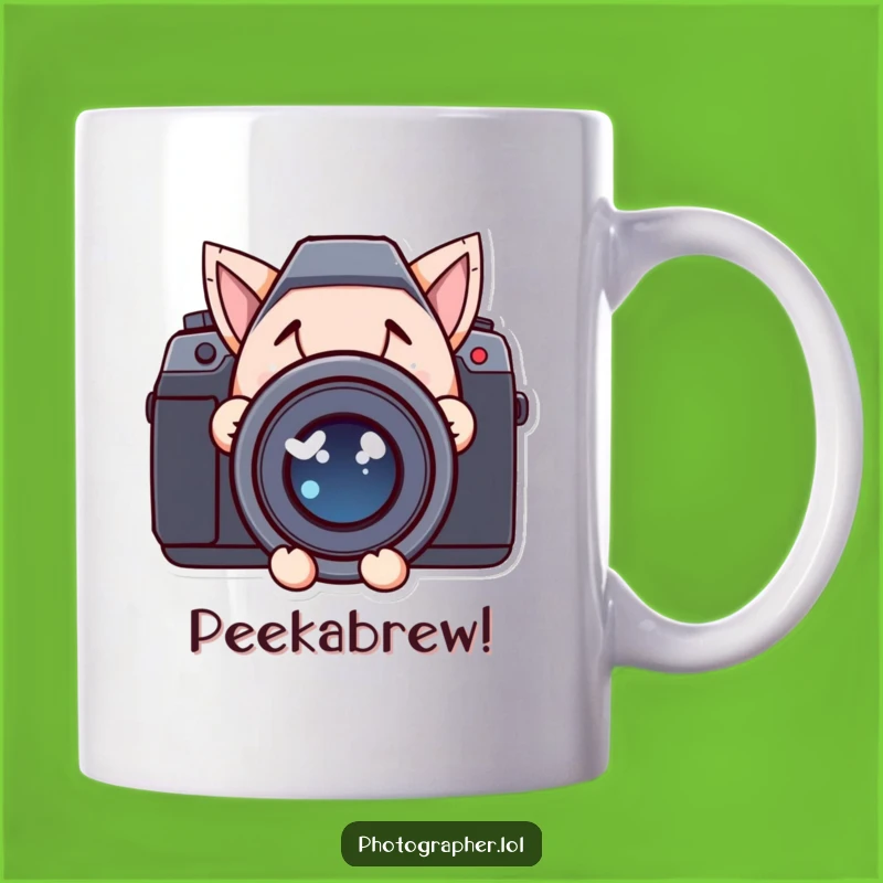 Funny Sneaky Photographer Mug: Mischievous Lens Peek, Perfect Gift