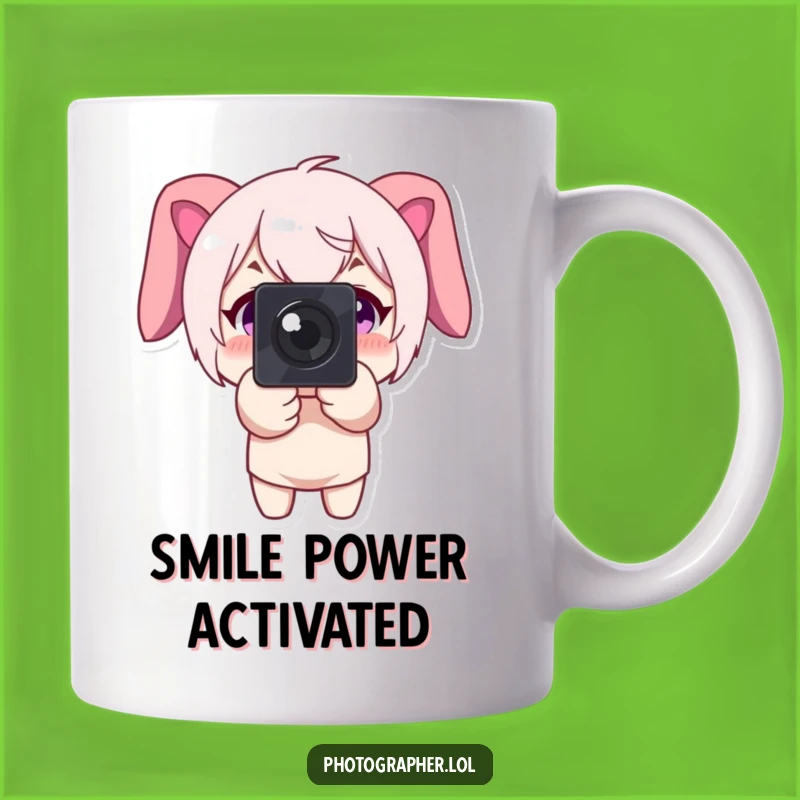 Funny Photographer Mug: Big Smile Camera Point, Ready to Shoot Gift