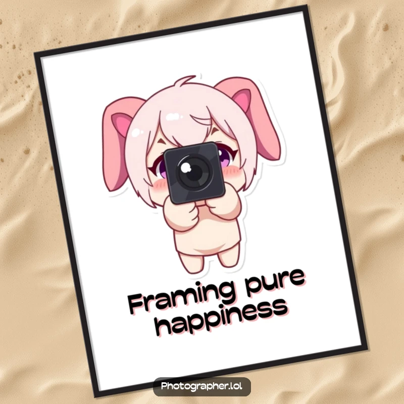 Funny digital art of a character pointing a camera forward with a big smile, conveying happiness and readiness.