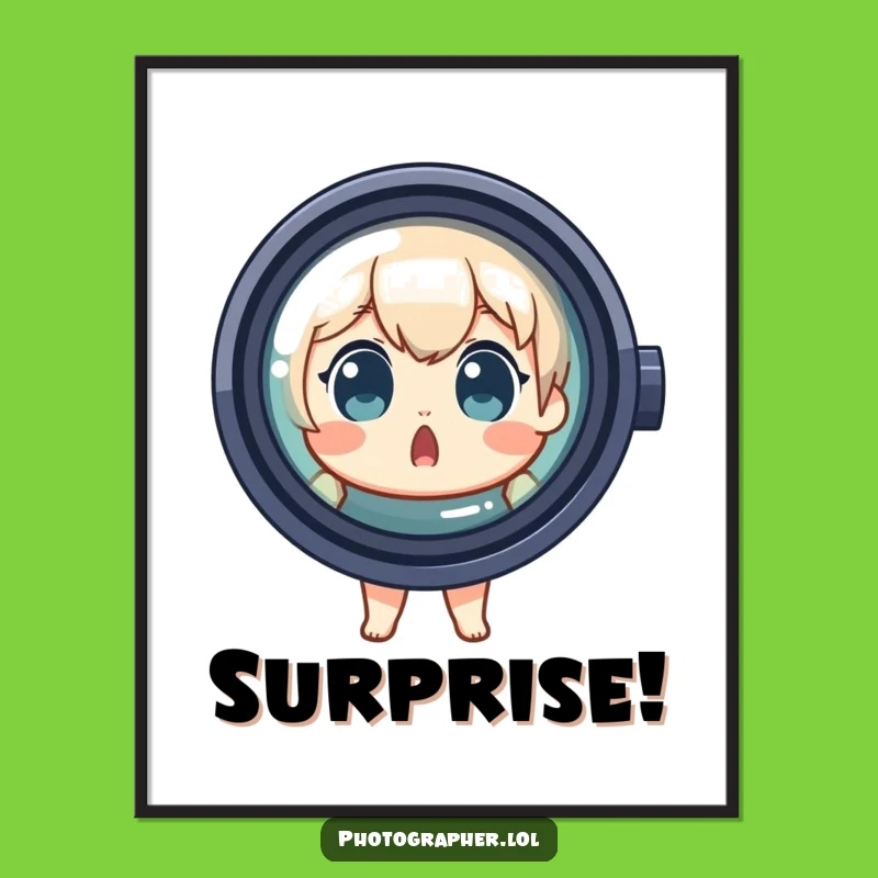 Funny Photographer Digital Art: Lens Peek Surprise, Instant Funny Gift Download