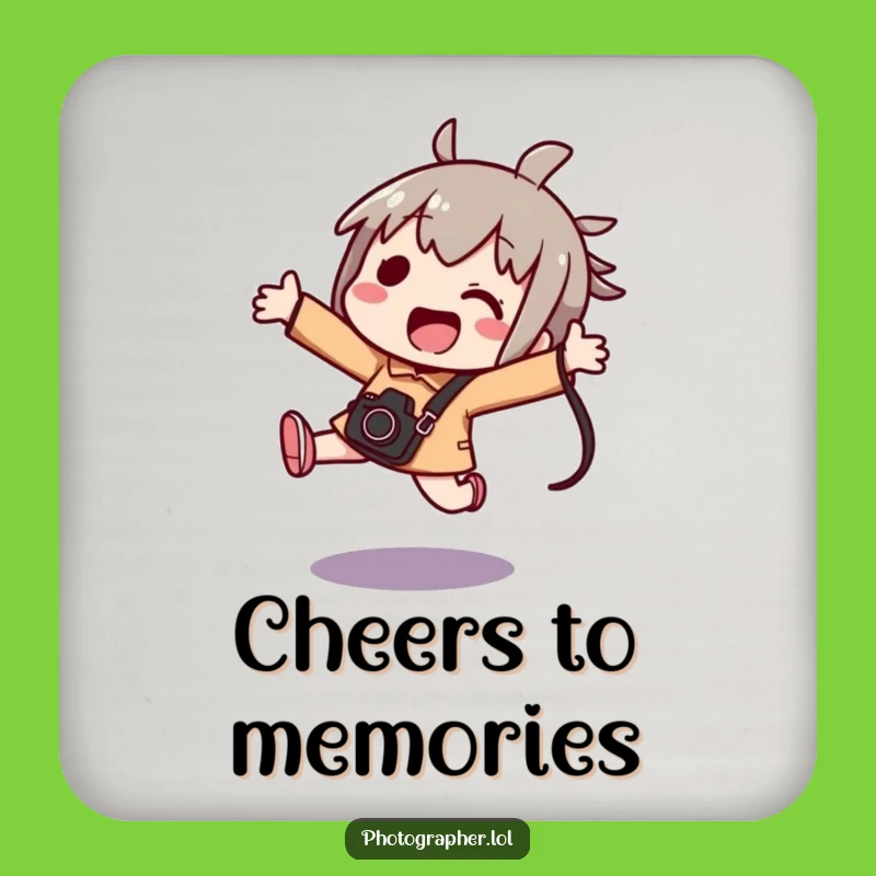 Funny Kawaii Photographer Coaster - Excited Jumper's Camera Decor