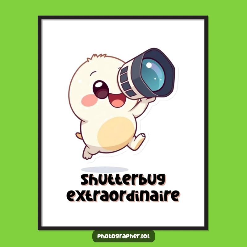 Funny Photographer Creature Poster: Tiny Character Leaping, Wall Art Gift