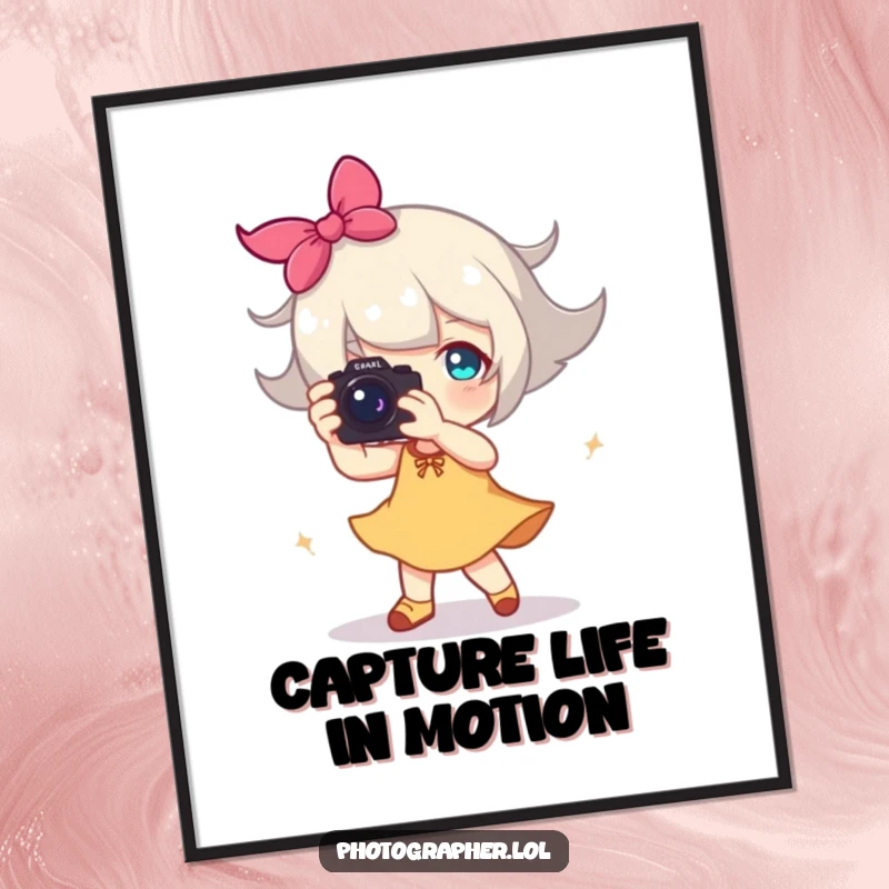 Funny Free Printable Wall Art: A character dancing with a camera, a happy blur of motion, full of life.