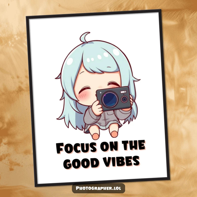 Funny Free Printable Wall Art: A character joyfully reviewing camera photos, captured in a moment of pure giggling delight.