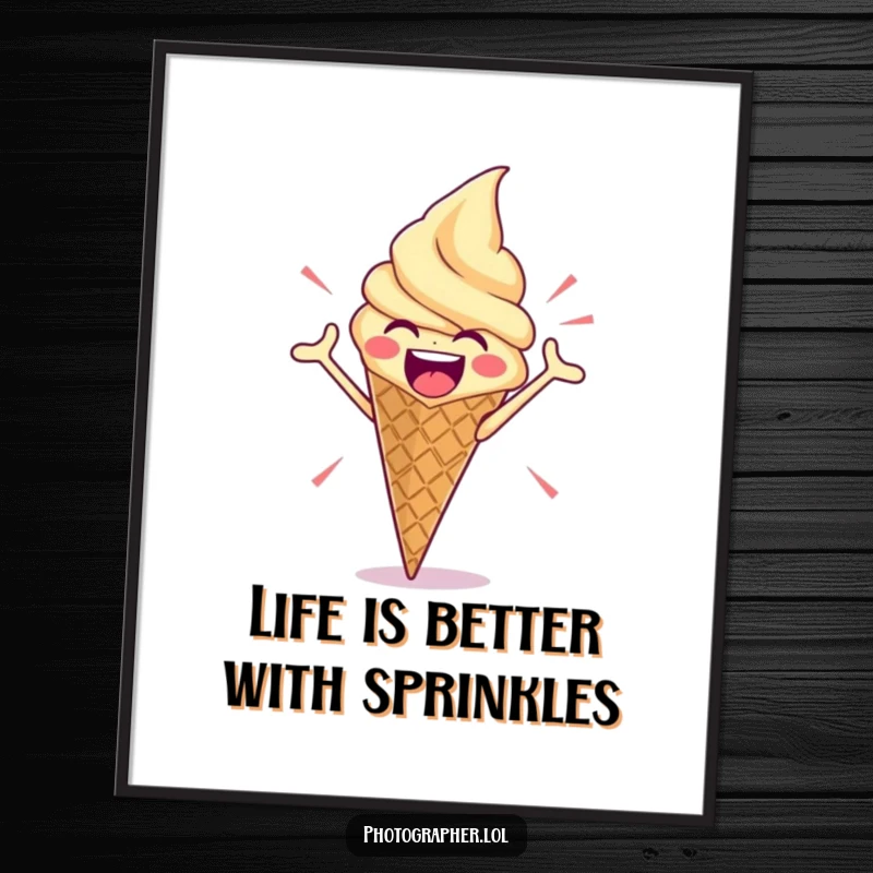 Funny free printable wall art of an enthusiastic ice cream cone striking a bold, dramatic, and confident pose.