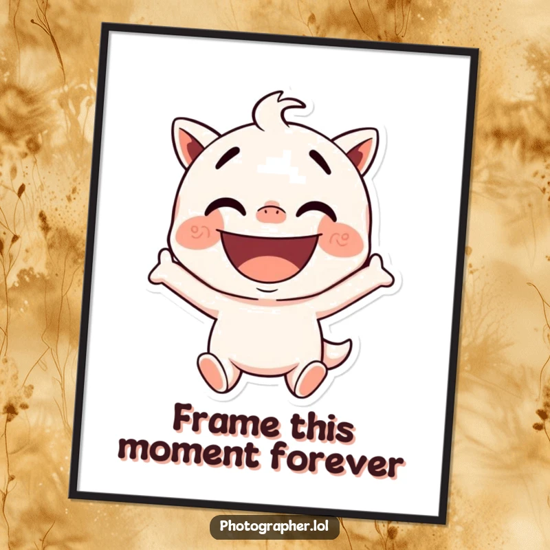 Funny Free Printable Wall Art: Character in a silly pose with a wide, excited grin, perfect for quirky downloadable decor.