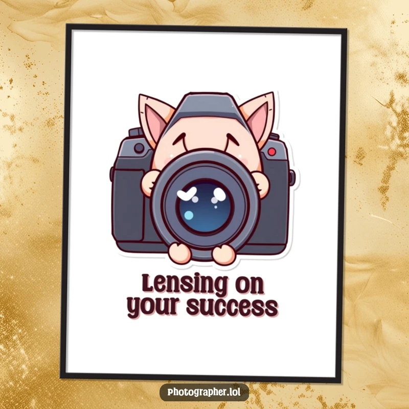 Funny Free Printable Wall Art: Character peeking from behind a large camera lens with a mischievous grin, quirky decor.