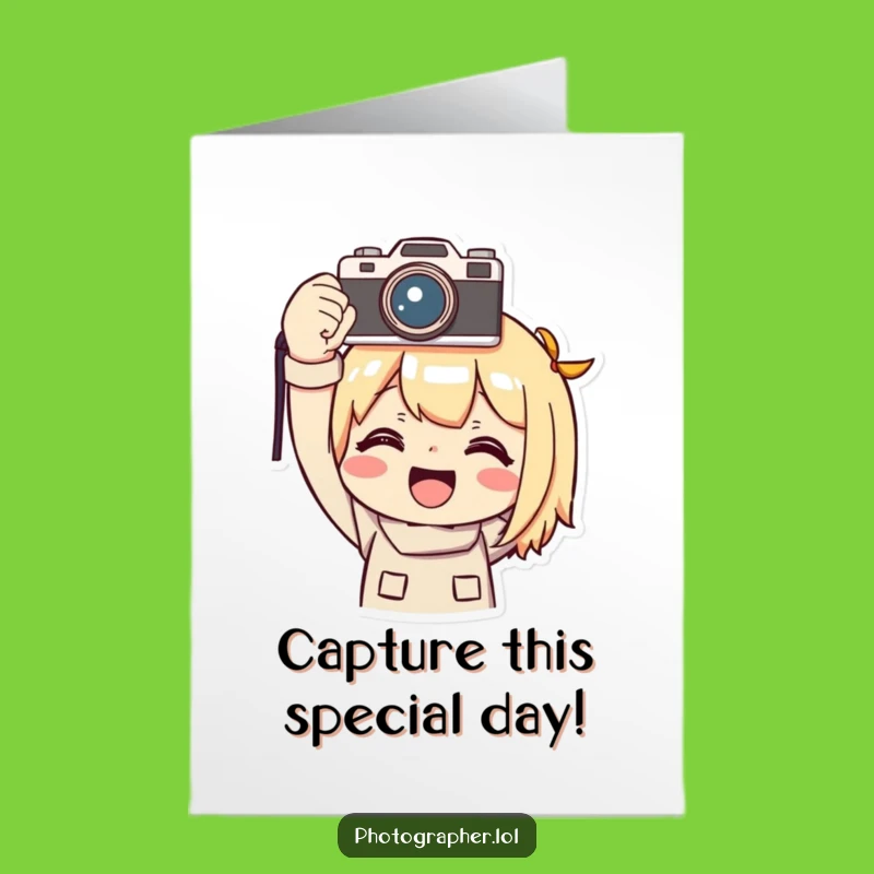 Free Printable Funny Photo Birthday Card: Triumphant Camera Holder, Downloadable Gift