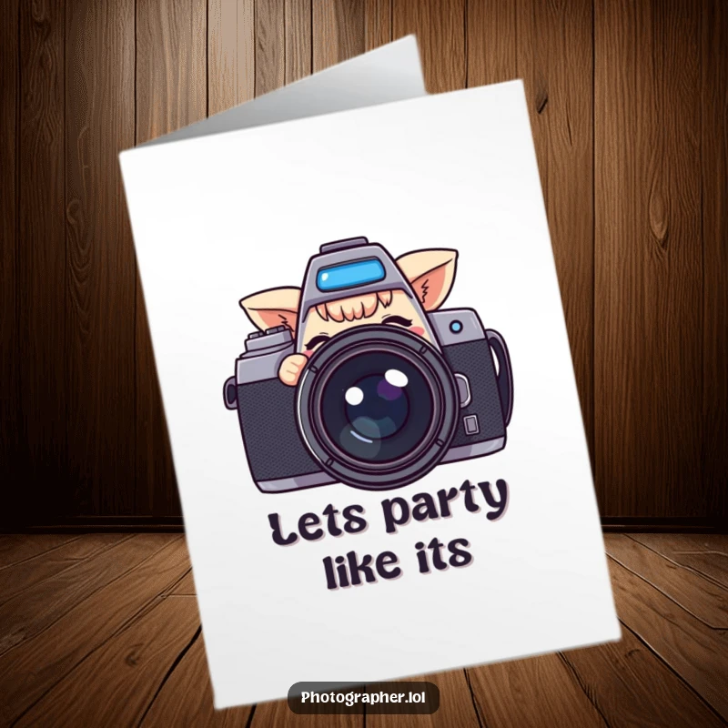 Free Printable Birthday Card: A playful character peeking from behind a large camera, winking mischievously, for a fun birthday.
