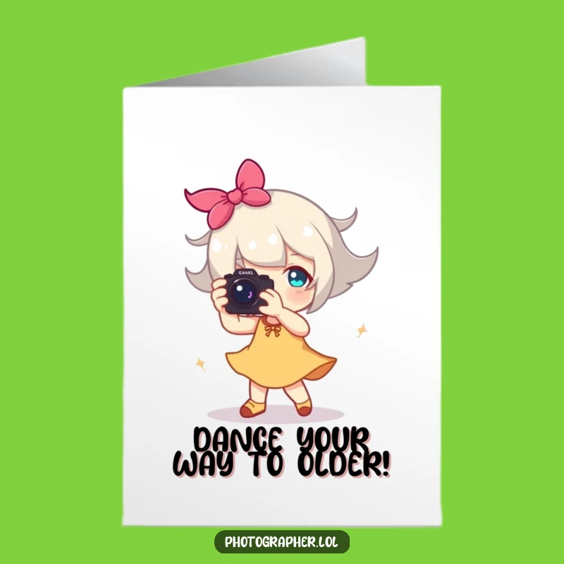 Free Printable Birthday Card: Dancing Photographer Character Happy Blur Motion