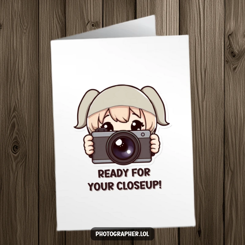 Funny Free Printable Birthday Card: A character peeks from behind a camera with wide, surprised eyes for a hilarious DIY gift.