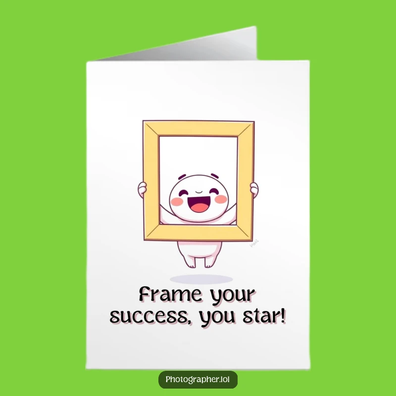 Free Printable Congrats Card: Funny Kawaii Character Holds Photo Frame, Celebratory Downloadable Gift