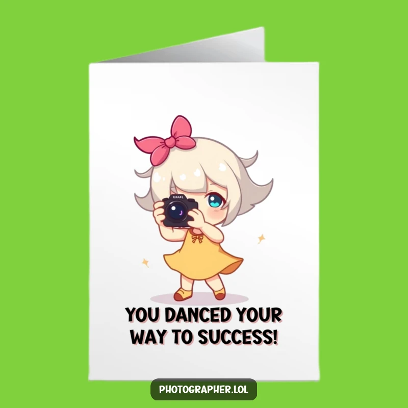 Free Printable Congrats Card: Dancing Photographer Character Motion Celebration