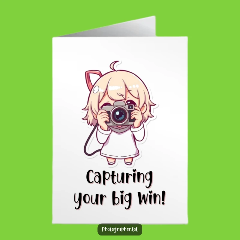 Free Printable Congrats Card: Vintage Camera Fanatic Celebrating Your Big Win!