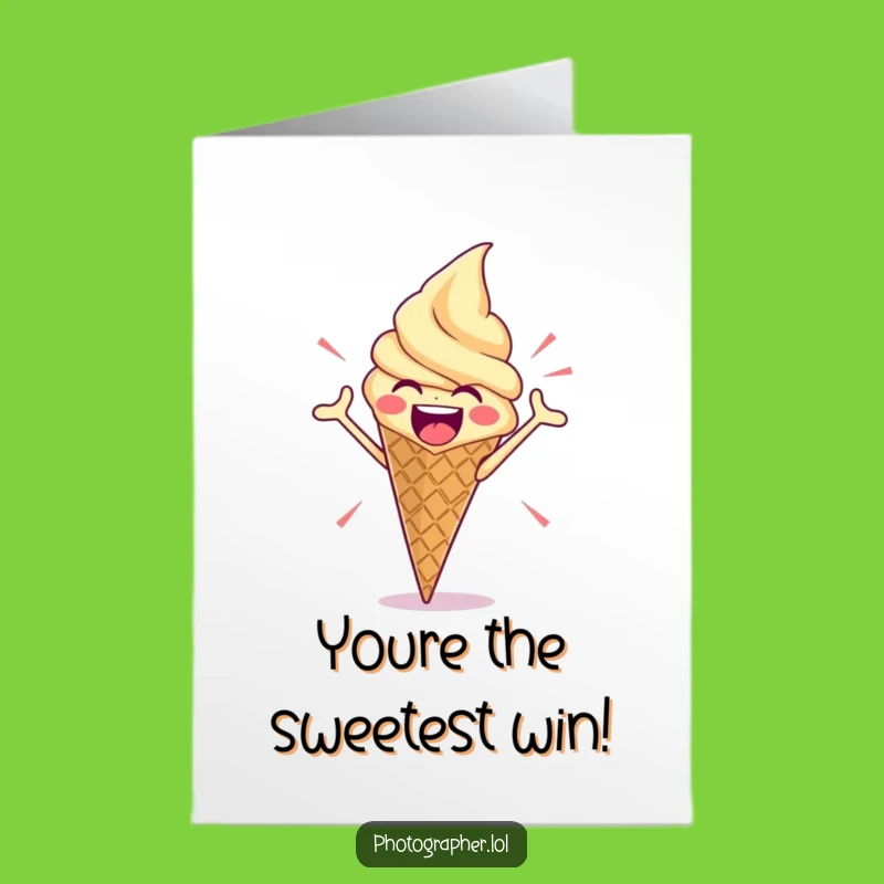 Free Printable Funny Ice Cream Congrats Card: Dramatic Cone Victory Download