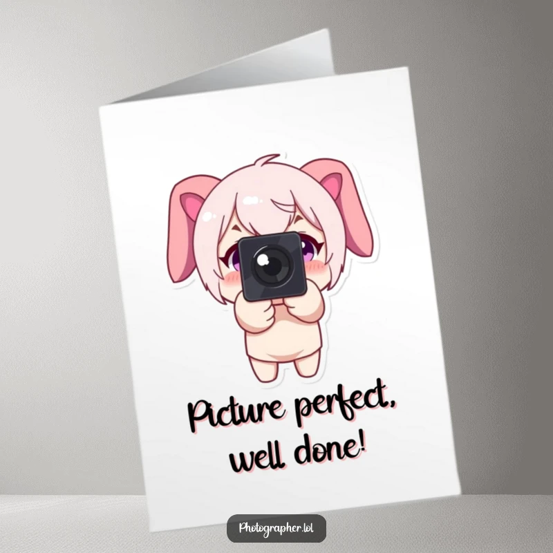 Funny Free Printable Congratulations Card: Character smiles widely, pointing camera forward to capture your success.