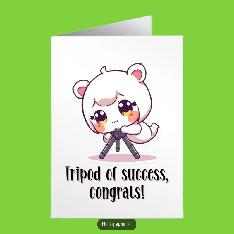 Free Printable Congrats Card: Funny Tiny Character Tumbles with Tripod, Wacky Downloadable Gift