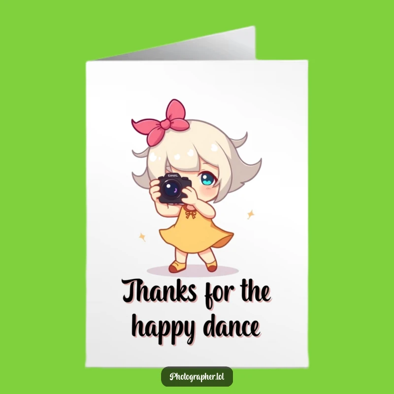 Free Printable Thank You Card: Dancing Photographer Character Happy Motion