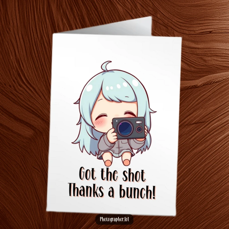 Funny Free Printable Thank You Card: Giggling character delighted by a photo, expressing heartfelt thanks with humor.