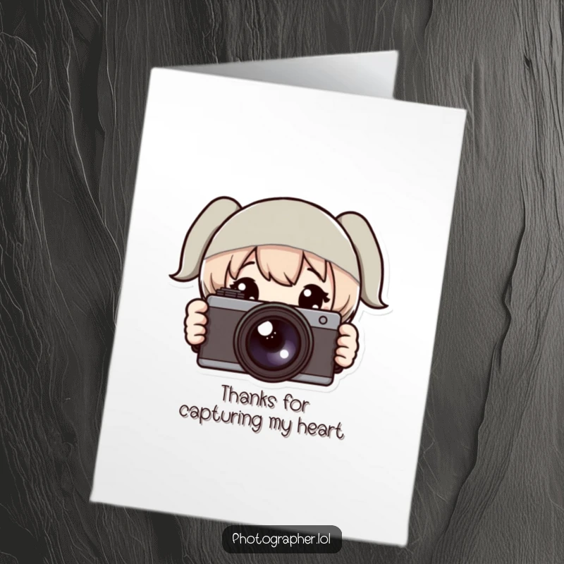 Funny Free Printable Thank You Card: Peeking from a camera, this character offers a hilarious way to say thanks with a DIY gift.
