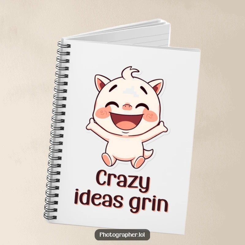 Funny notebook with a character striking a silly pose and grinning widely, perfect for journaling, sketching, or note-taking with a fun attitude.