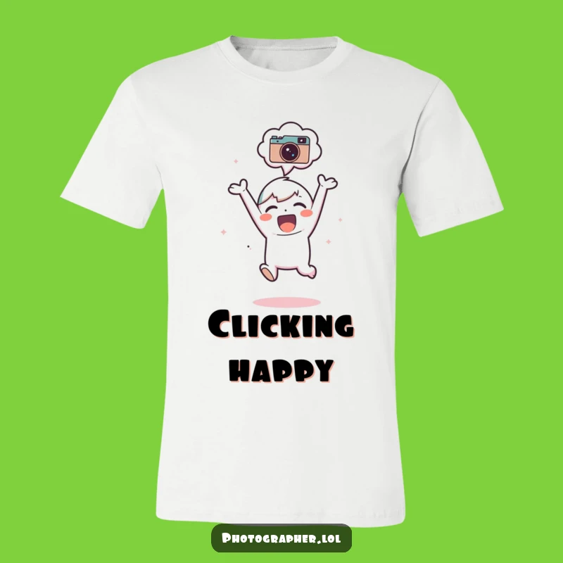 Funny Jump for Joy Photographer T-Shirt: Cute Character Celebrates Camera Love, Ideal Funny Gift!