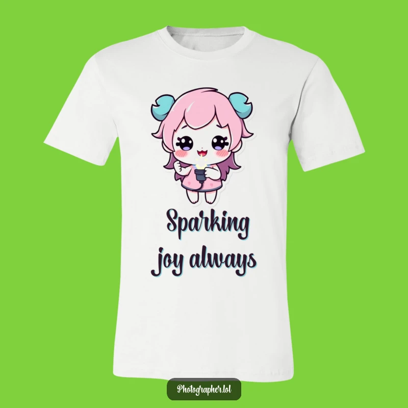 Shine bright with this funny tee! A playful character holds a flash bulb emitting sparkles, showcasing your brilliant ideas and dazzling personality.