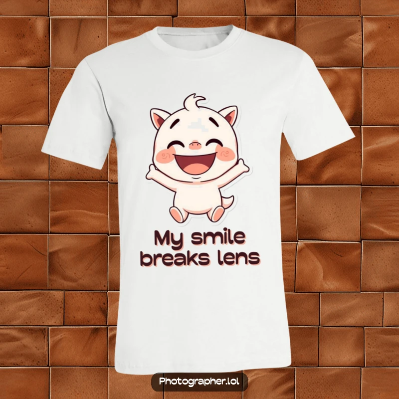 Funny t-shirt featuring a character in a silly pose with a wide, excited grin, perfect for expressing joy and playful spirit.